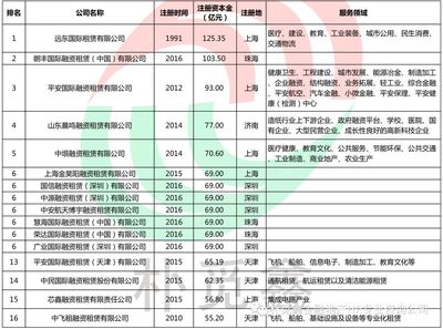 全国外资融资租赁企业前50强业务范围梳理